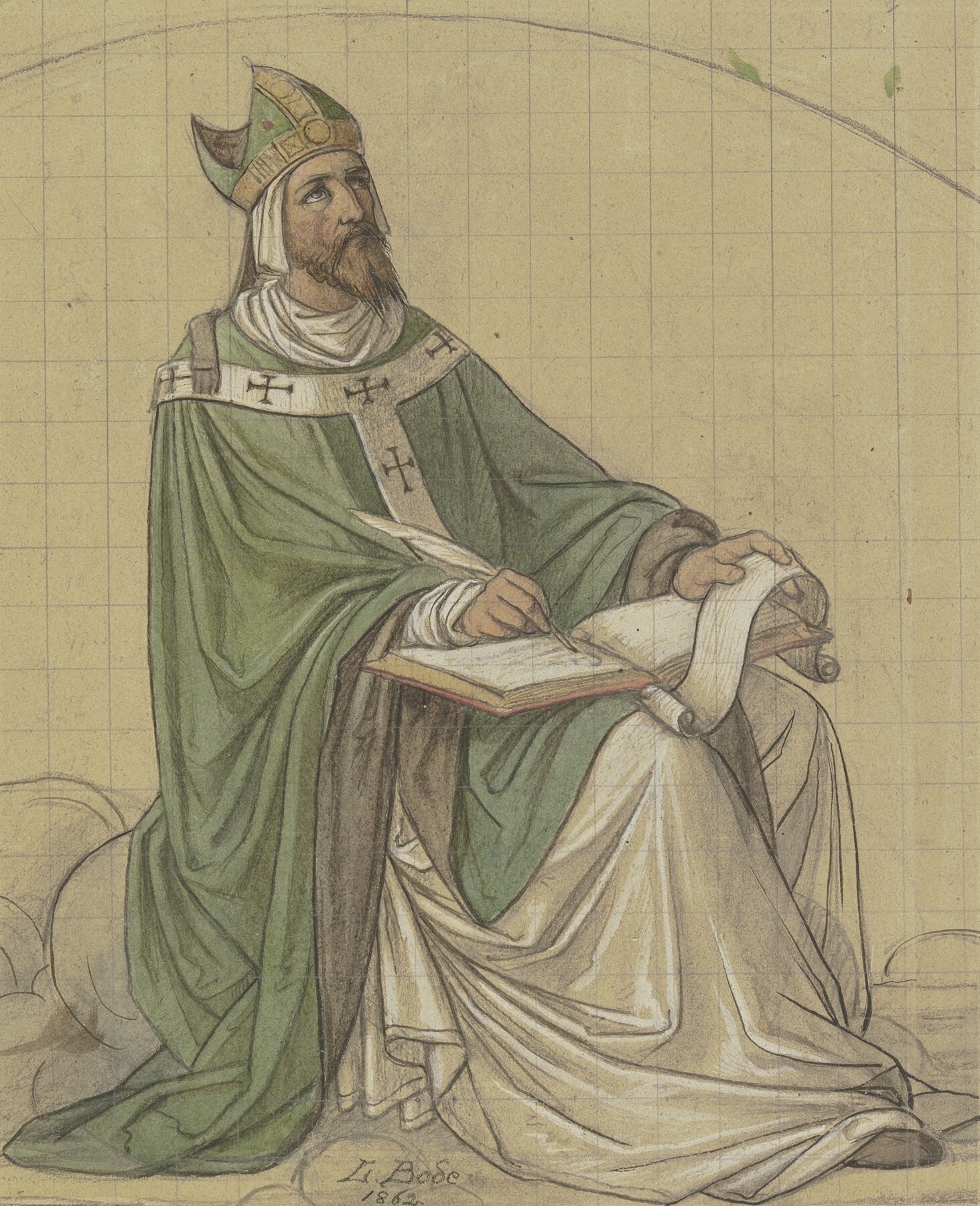Der Heilige Augustinus sitzend und in ein Buch schreibend